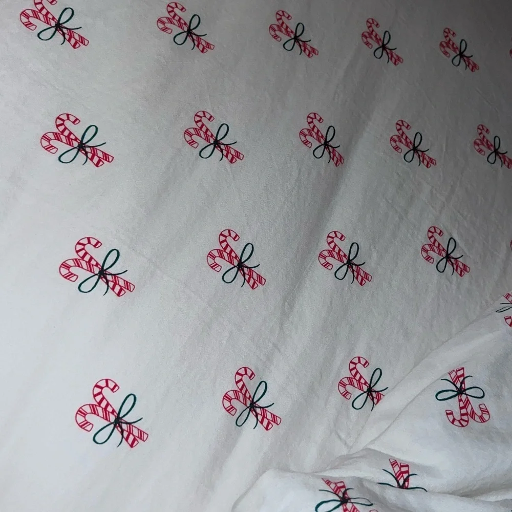 Candy Cane Print Christmas Cotton Sateen Cream Queen Bedding Set